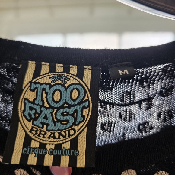 TOO FAST Cirque Couture Rockabilly cherry sweater polka dorl Like New! Size Med - Picture 2 of 3